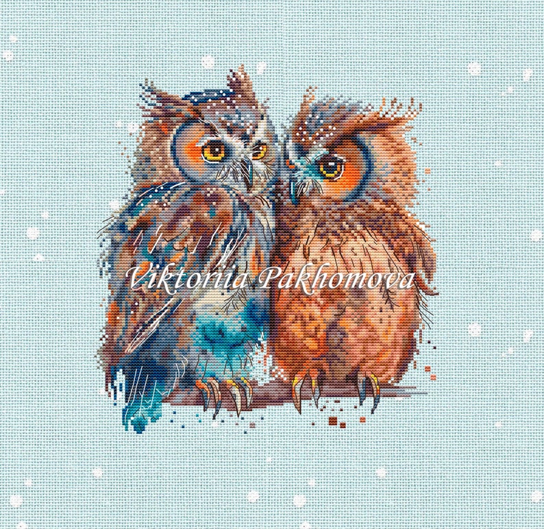 Owls in love cross stitch pattern pdf Romantic pictorial birds pair embroidery Family funny tapestry digital download made in Ukraine image 7