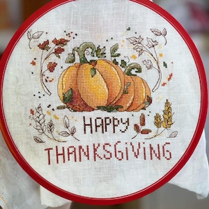 Happy Thanksgiving counted cross stitch pattern pdf Sweet yellow orange pumpkin autumn embroidery Pictorial fall Halloween modern tapestry