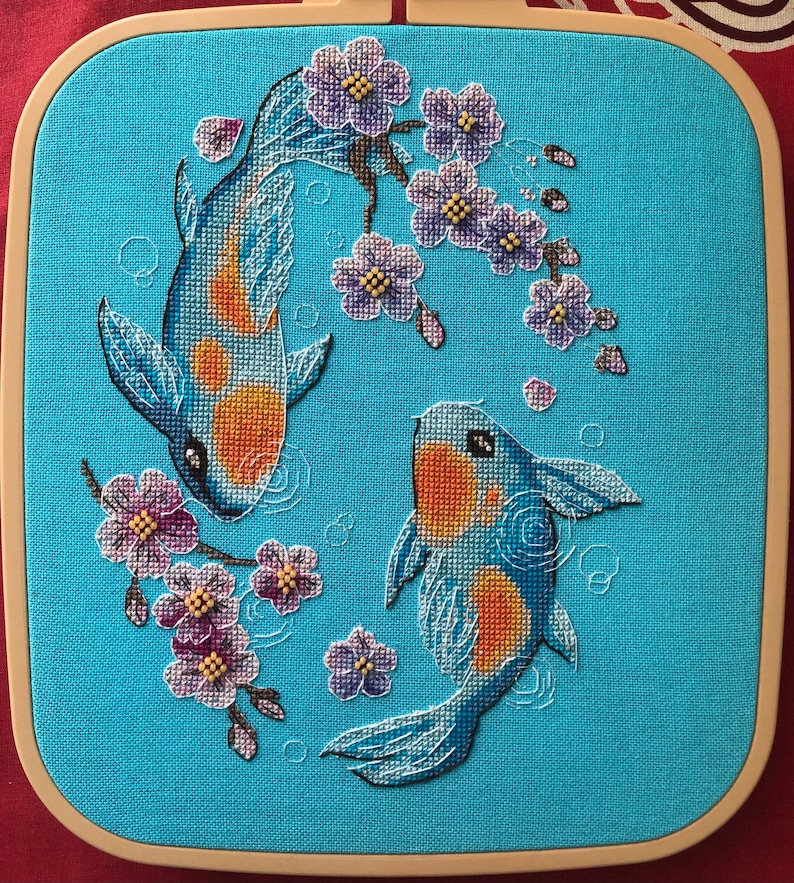 Koi Fish Cross Stitch Pattern Pdf Japanese Colorful Hand Etsy