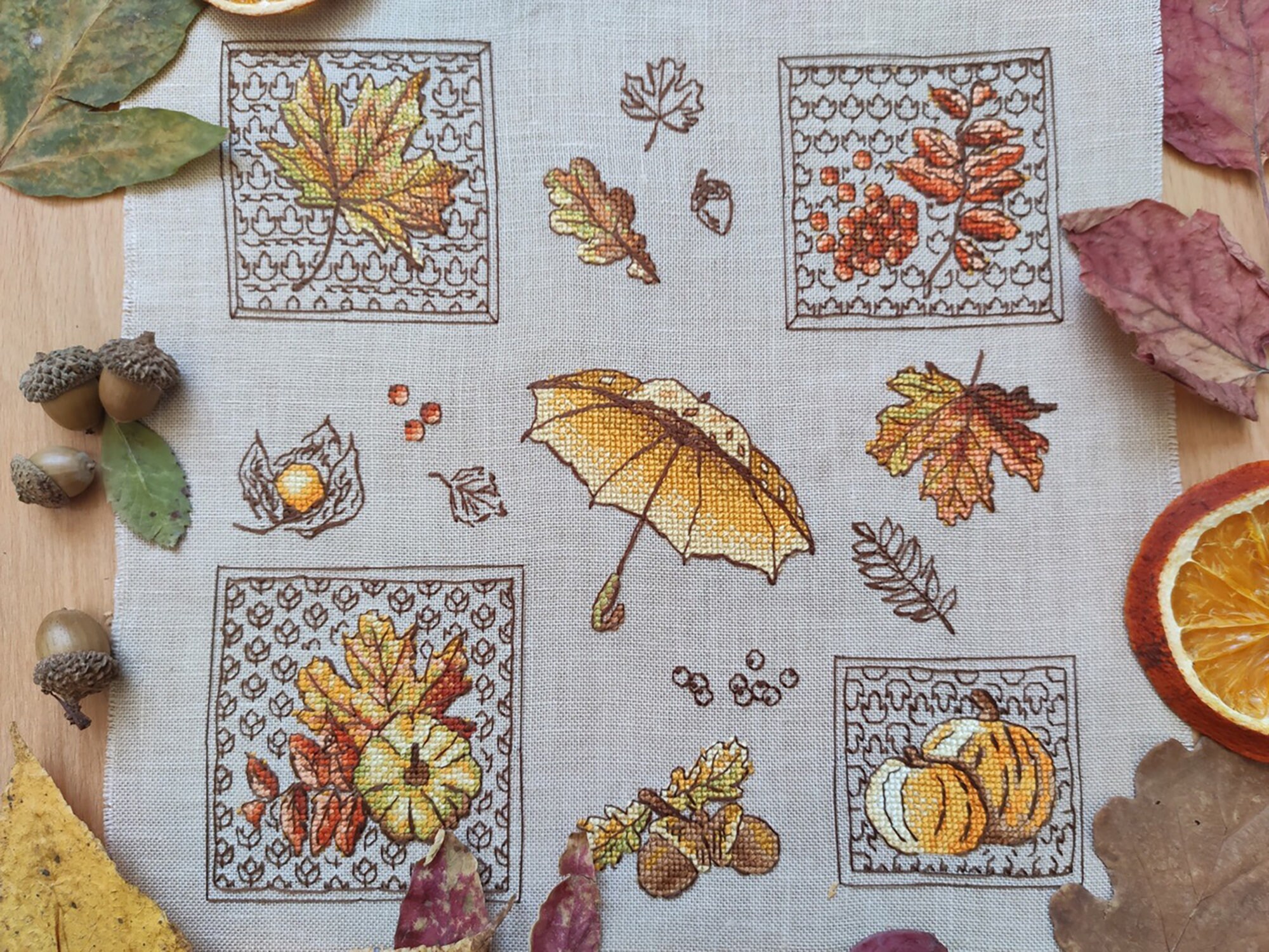 Autumn Sampler Cross Stitch Pattern: Maple Leaf & Pumpkin Embroidery ...