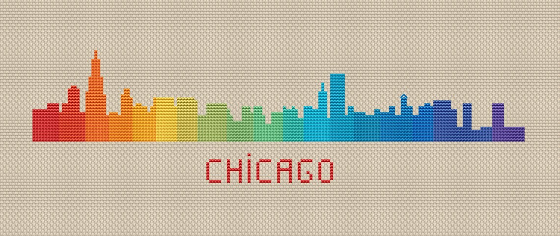 Chicago Skyline Cross Stitch Pattern Pdf USA Travel Watercolor | Etsy