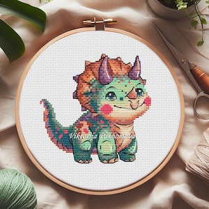 赤ちゃん恐竜クロスステッチパターンpdf カラフルなジュラ紀の動物の子供用刺繍 ミニ保育園の装飾 かわいい新しい女の子男の子のベビーシャワーのタペストリー