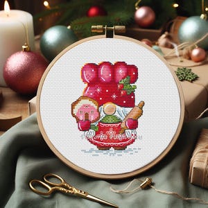 Schema punto croce gnomo di Natale pdf Carino bambino nano colorato ornamento fai da te ricamo Divertente arazzo pittorico download digitale