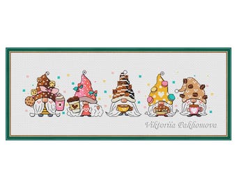 Coffee gnome mini bundle cross stitch pattern PDF Whimsical funny dwarf set Mini bookmark embroidery Bookworm DIY Crafting needlepoint gift