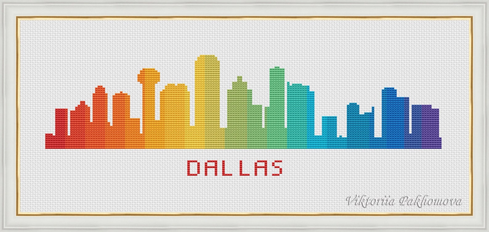 Dallas Skyline Colorful Cross Stitch Pattern Pdf USA Travel Etsy