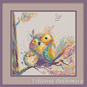 Funny Owls Cross Stitch Pattern: Whimsical Bird Embroidery (PDF Pattern)