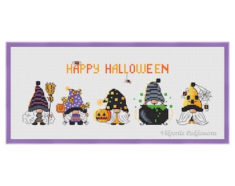 Halloween Gnome Cross Stitch Pattern: Spooky Autumn holiday stitching, bookworm diy gift (PDF)