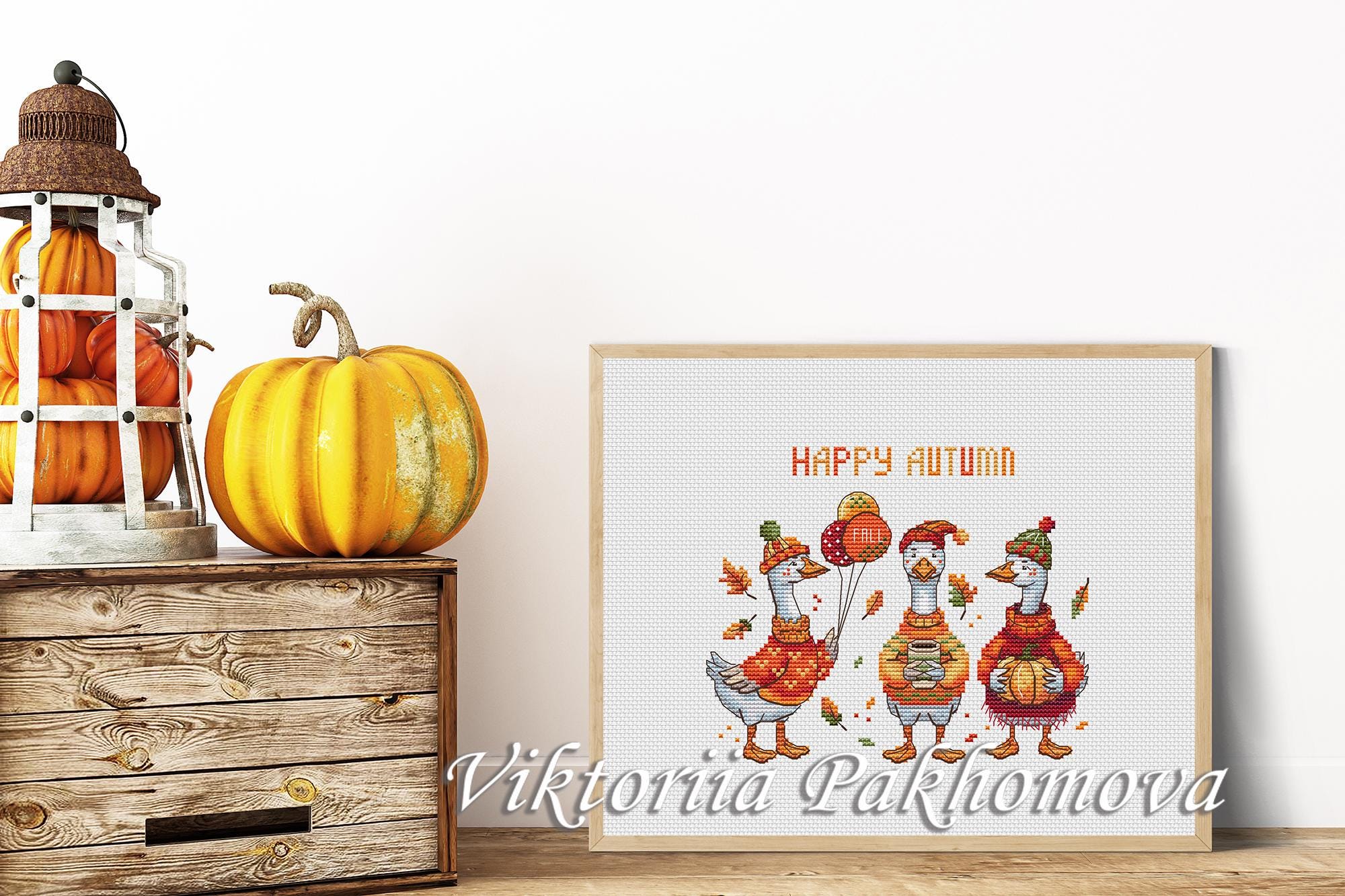 Autumn Geese Cross Stitch Pattern: Thanksgiving Fall Goose Bird Design ...