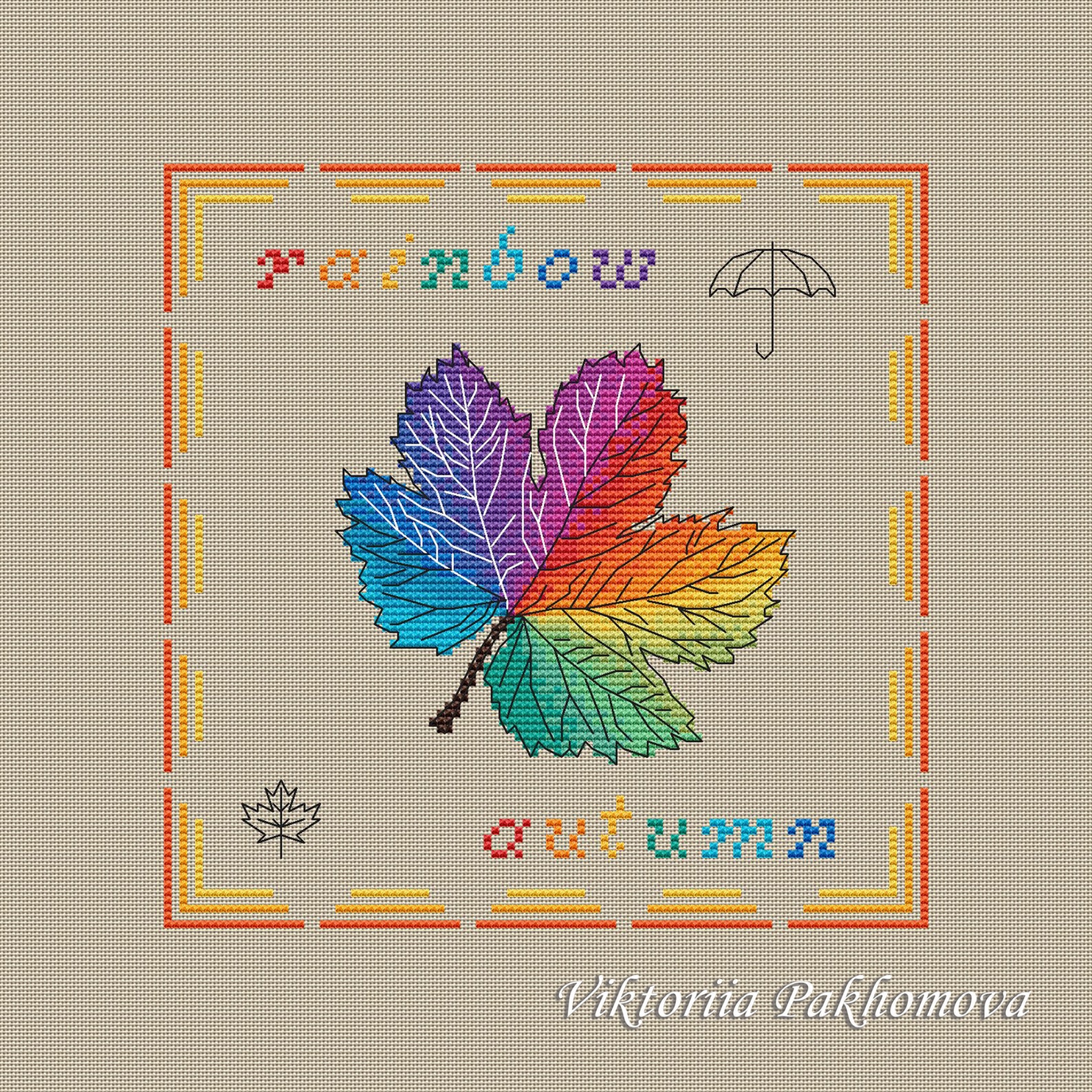 Rainbow Maple Leaf Cross Stitch Pattern: Pictorial Autumn Mini Nature ...