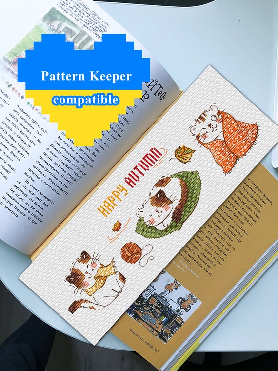 Fall Cat Bookmark Cross Stitch Pattern Pdf Funny Pictorial Animal.