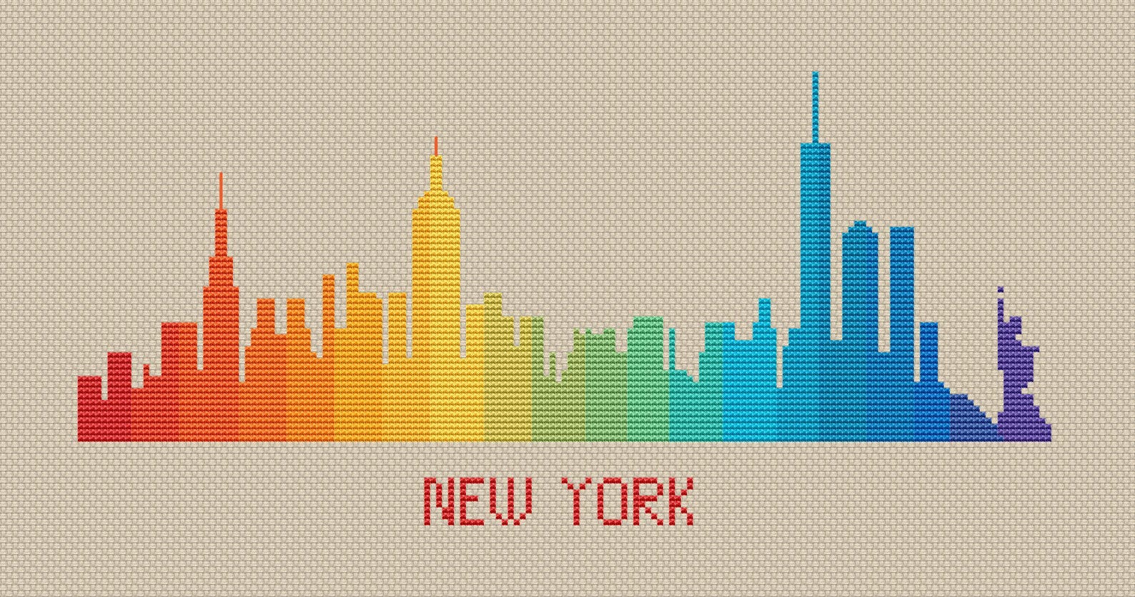 New York Skyline Cross Stitch Pattern PDF – Rainbow City Silhouette ...