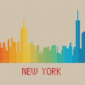 New York Skyline Cross Stitch Pattern PDF – Rainbow City Silhouette ...