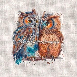 Owls in love cross stitch pattern pdf Romantic pictorial birds pair embroidery Family funny tapestry digital download made in Ukraine image 9