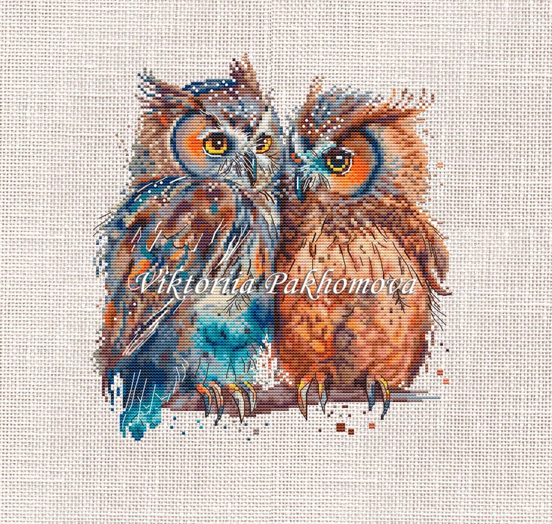 Owls in love cross stitch pattern pdf Romantic pictorial birds pair embroidery Family funny tapestry digital download made in Ukraine image 9