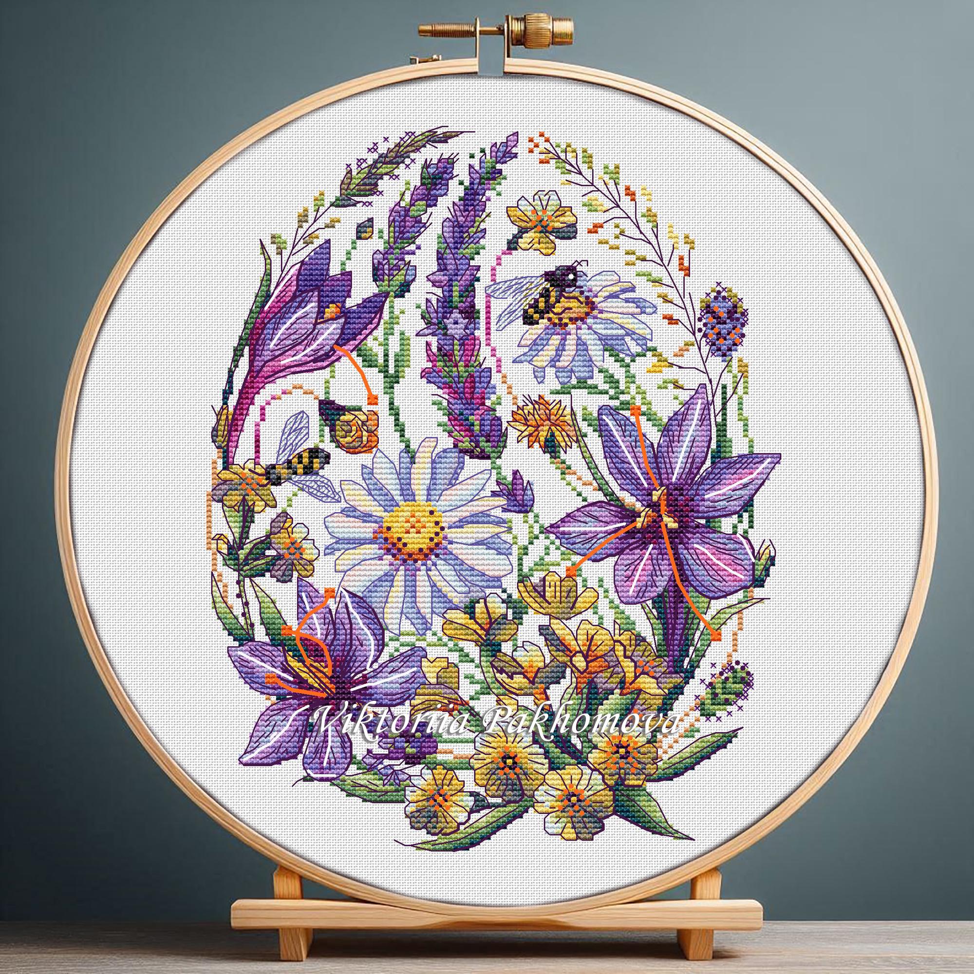 Floral Easter Egg Cross Stitch Pattern, Spring Botanical Embroidery ...