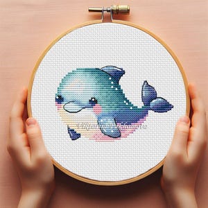 赤ちゃんイルカのクロスステッチパターン（PDF）、カラフルな海の生き物の刺繍、ミニ保育園の装飾、かわいい男の子用シャワー用タペストリー、海の動物