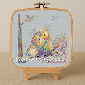 Crazy Owls Cross Stitch Pattern: Whimsical Birds Embroidery (PDF download)