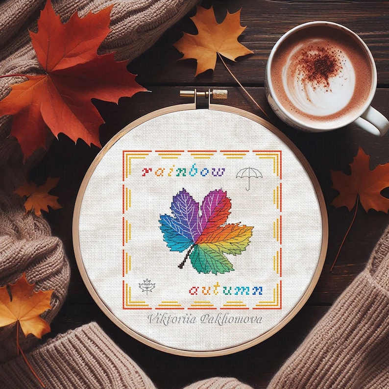 Rainbow Maple Leaf Cross Stitch Pattern: Pictorial Autumn Mini Nature ...