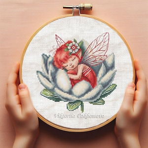 Leliefee kruissteekpatroon pdf Meisje roze kinderkamer borduurwerk Babyaankondiging Leuke kleurrijke bloemen wandtapijten stiksels cadeau voor moeder