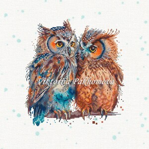 Owls in love cross stitch pattern pdf Romantic pictorial birds pair embroidery Family funny tapestry digital download made in Ukraine image 8