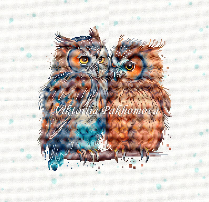 Owls in love cross stitch pattern pdf Romantic pictorial birds pair embroidery Family funny tapestry digital download made in Ukraine image 8