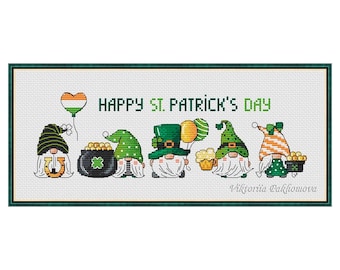 St. Patrick's Day Gnomes Cross Stitch Pattern: Ireland shamrock Nordic Design (PDF)