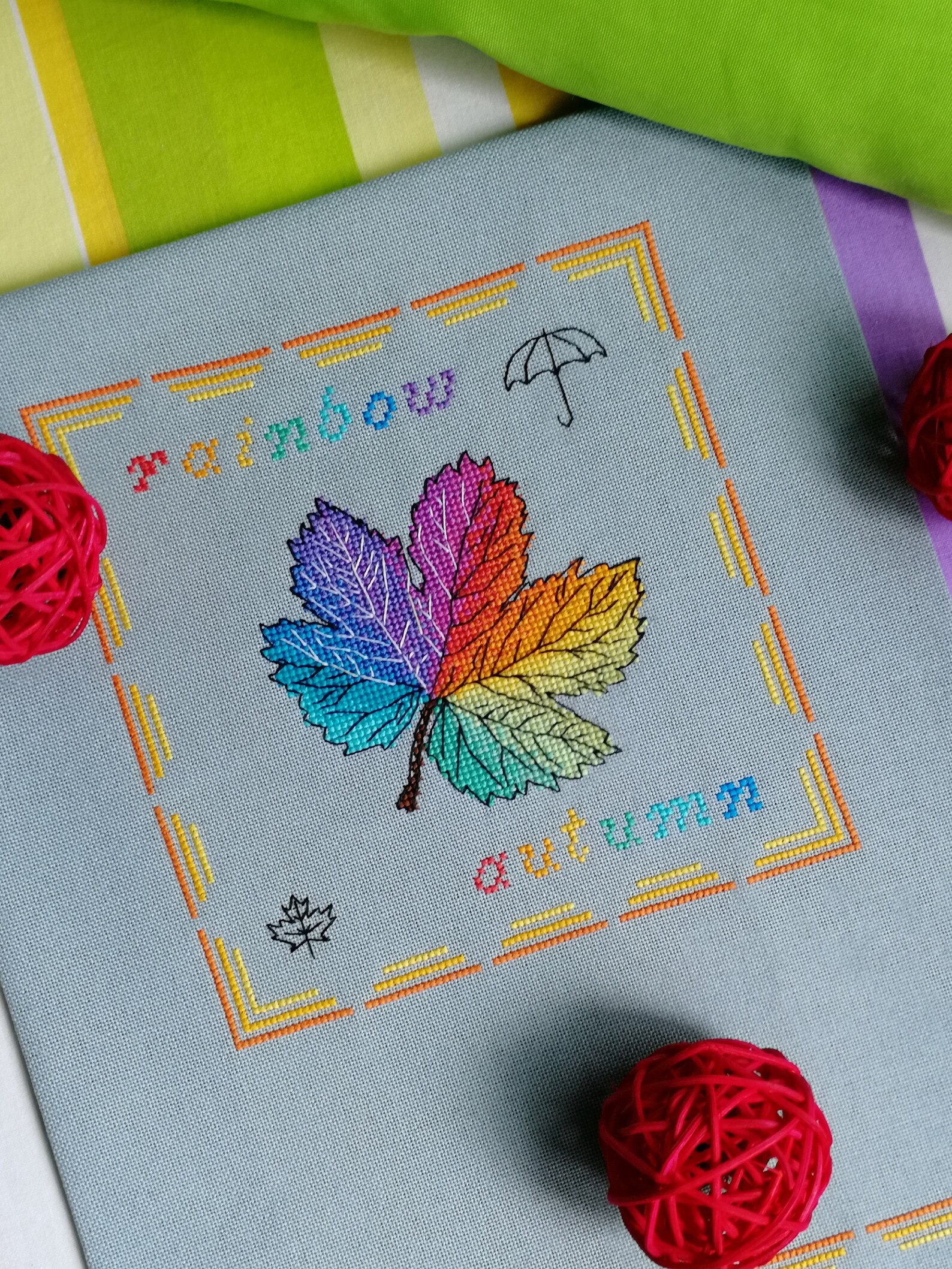 Rainbow Maple Leaf Cross Stitch Pattern: Pictorial Autumn Mini Nature ...