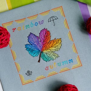 Rainbow Maple Leaf Cross Stitch Pattern: Pictorial Autumn Mini Nature ...