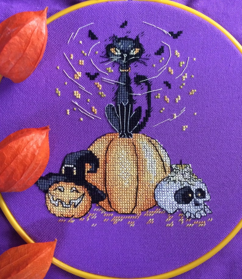 Magic Halloween Cross Stitch Pattern Pdf Black Cat Digital Etsy