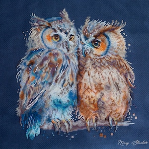 Owls in love cross stitch pattern pdf Romantic pictorial birds pair embroidery Family funny tapestry digital download made in Ukraine image 10