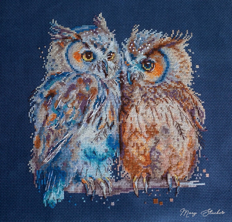 Owls in love cross stitch pattern pdf Romantic pictorial birds pair embroidery Family funny tapestry digital download made in Ukraine image 10
