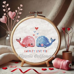 クジラはあなたを愛しています クロスステッチパターン pdf カラフルな海の生き物の刺繍 面白い引用タペストリー ロマンチックなミニバレンタインデー DIY ギフト