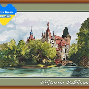 Hungary Budapest cross stitch pattern - european castle scenic embroidery for housewarming gift