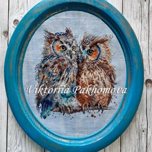 Hiboux amoureux point de croix motif pdf oiseaux picturaux romantiques paire broderie famille drôle tapisserie téléchargement numérique fabriqué en Ukraine image 2