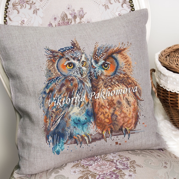 Owls in love cross stitch pattern pdf Romantic pictorial birds pair embroidery Family funny tapestry digital download made in Ukraine