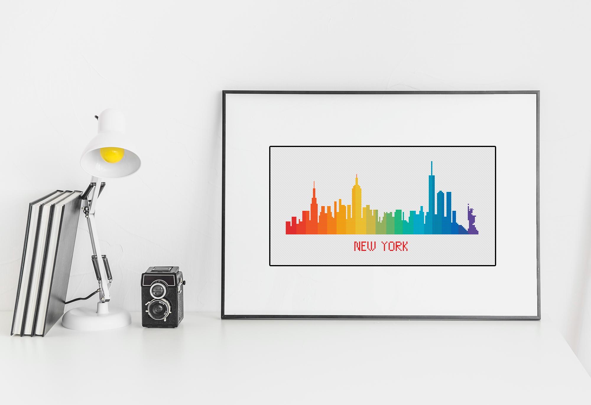 New York Skyline Cross Stitch Pattern PDF – Rainbow City Silhouette ...