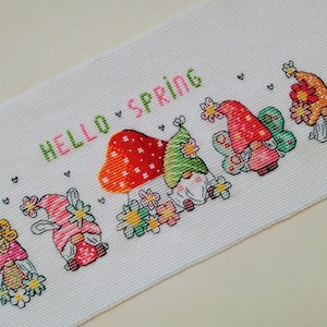 Spring gnome mini bundle cross stitch pattern pdf Nordic leprechaun butterfly tapestry Small kawaii embroidery Garden dwarf diy bookmark