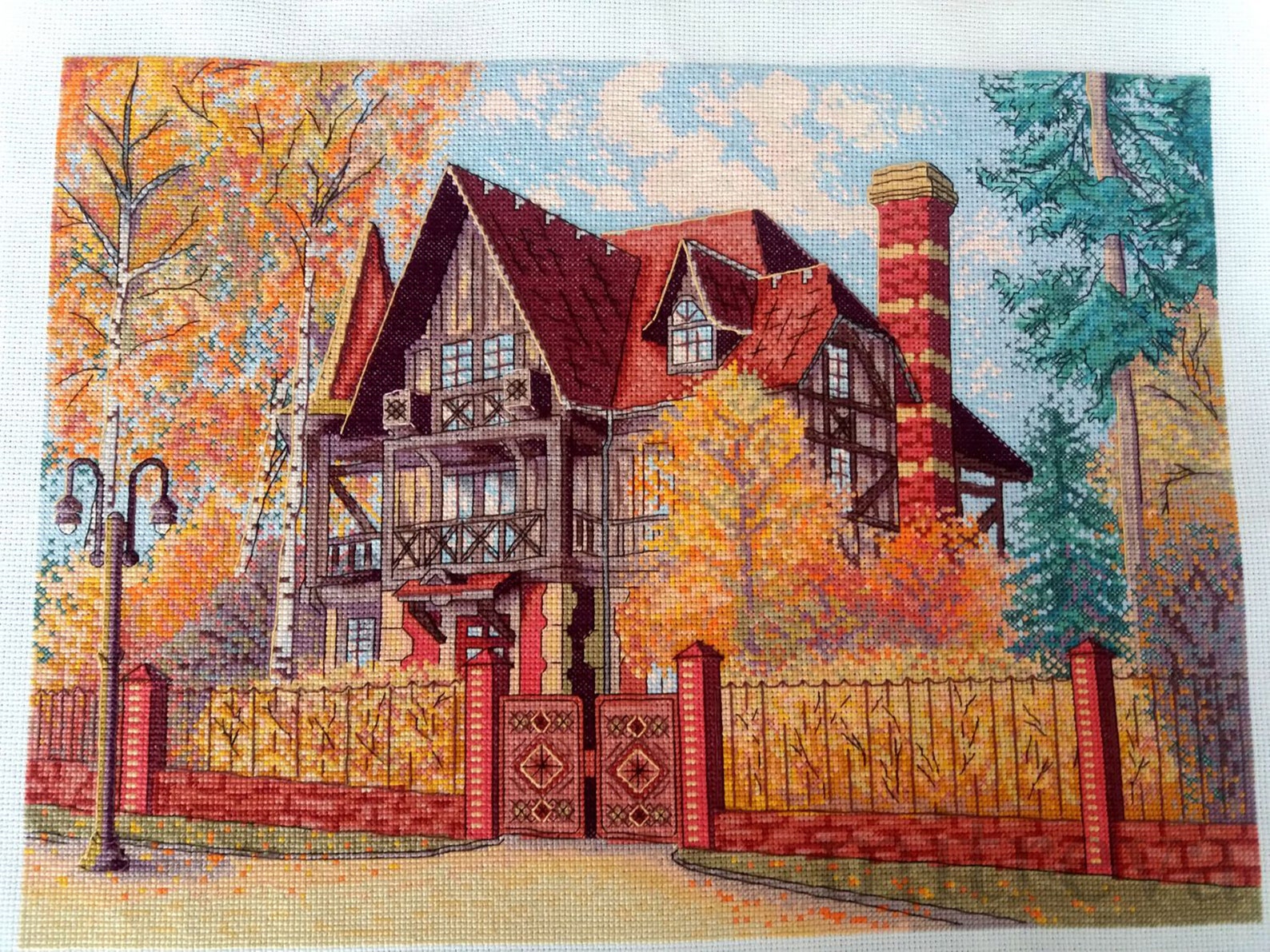 Autumn landscape home cross stitch pattern Autumn story easy Etsy