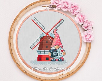 Netherlands gnome cross stitch pattern pdf Travel nordic leprechaun funny tapestry diy Small fairy embroidery Mini dwarf digital download