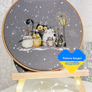 Winter is coming cross stitch pattern pdf Black and white cat family Christmas embroidery Funny tapestry birthday gift for her