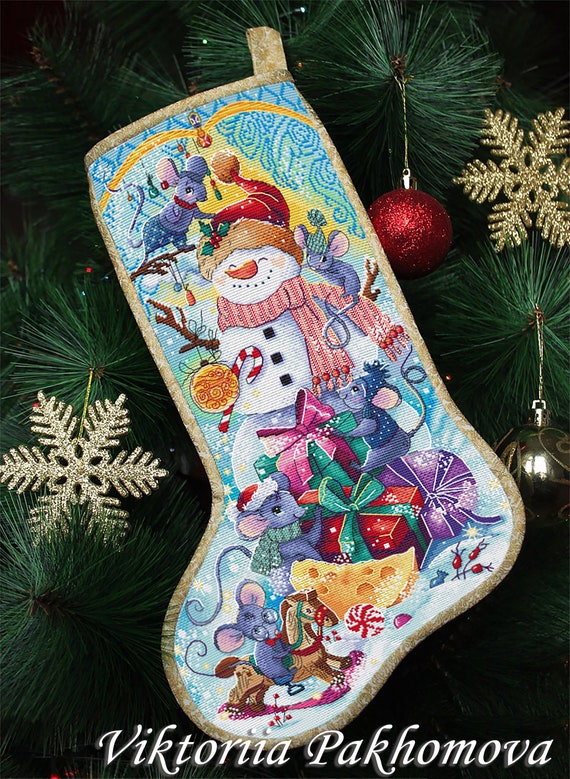 Mices Christmas Stocking Cross Stitch Pattern Pdf Winter Decoration  Embroidery Diy Santa Tapestry Nursery Wall Decor Made in Ukraine 