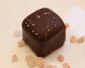 Caramel with Sea Salt; Handcrafted, gourmet caramel in dark chocolate