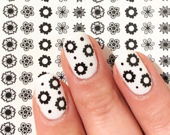 Black Flower Nail Decals: Elegant Floral Water Sticker Nail Art