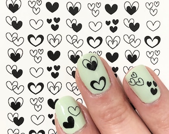 Black Hearts Nail Art Water Decals: Elegant Retro Nail Stickers