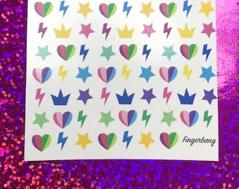 Colorful Heart, Star, Crown Nail Art Water Decals