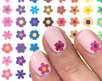 Retro Flower Nail Decals: 1960s Hippie Nail Art