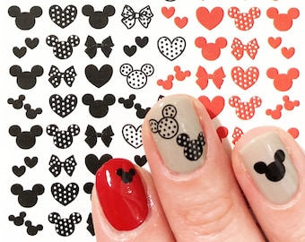 Disney nail art Mickey Mouse  theme water sticker decals cute black and red polka dot