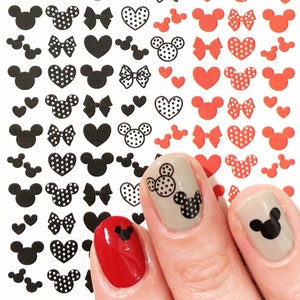 Disney nail art Mickey Mouse  theme water sticker decals cute black and red polka dot