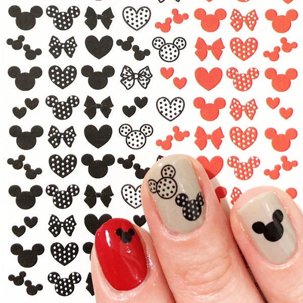 Disney nail art Mickey Mouse  theme water sticker decals cute black and red polka dot