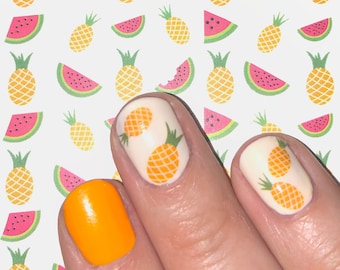 Watercolour Fruit Nail Stickers – Pineapple & Watermelon Summer Nail Decals